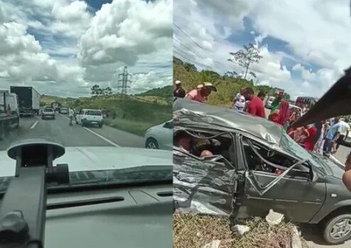 BR-324: acidente entre carro e carreta mata duas pessoas e deixa quatro feridas