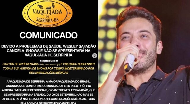 Vaquejada de Serrinha anuncia cancelamento do show de Wesley Safadão