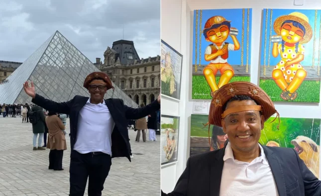 Pintor baiano que deixou trabalho como frentista para se dedicar à arte expõe obras no Louvre, em Paris