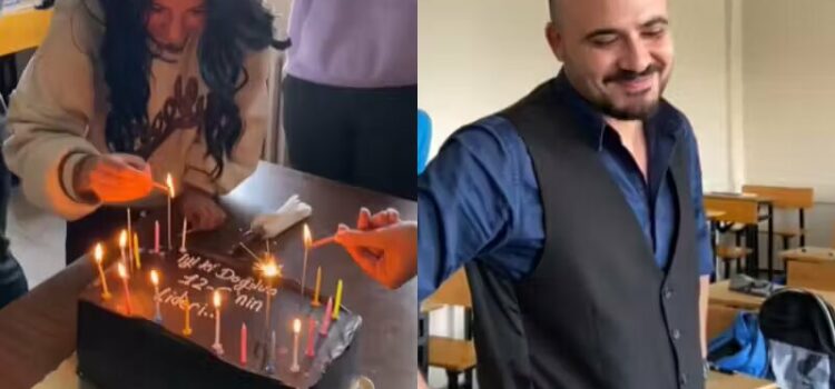 Alunos fingem briga na sala e surpreendem professor com bolo de aniversário