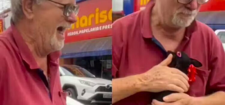 Idoso chora de alegria ao ganhar filhote, após cachorrinho dele morrer
