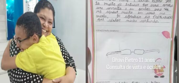 Ótica faz surpresa a menino que pediu óculos em cartinha ao Papai Noel