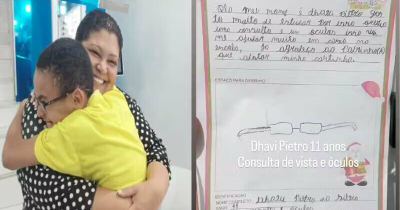 Ótica faz surpresa a menino que pediu óculos em cartinha ao Papai Noel