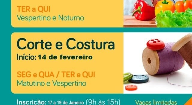 Sesc abre inscrições para cursos gratuitos de Culinária e Corte e Costura