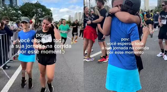 Filha cruza linha de chegada de corrida junto com a mãe que teve AVC