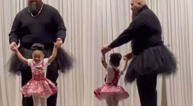 Pai usa tutu e dança com filha em primeira apresentação de balé