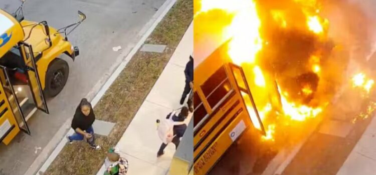 Motorista de ônibus escolar salva 9 crianças antes do veículo pegar fogo