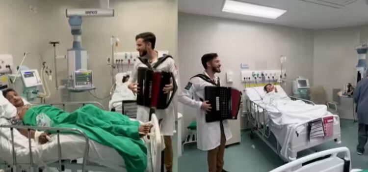 Estudante de medicina toca sanfona para pacientes internados em hospital do CE