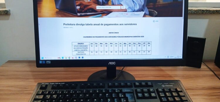 Prefeitura divulga tabela anual de pagamentos aos servidores