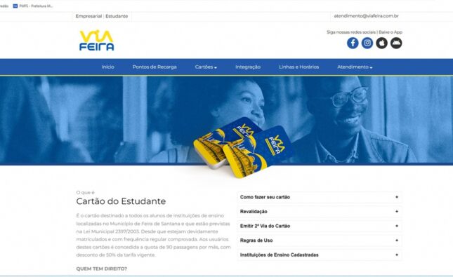 Estudante que não revalidar Cartão Via Feira terá acesso à meia passagem suspenso