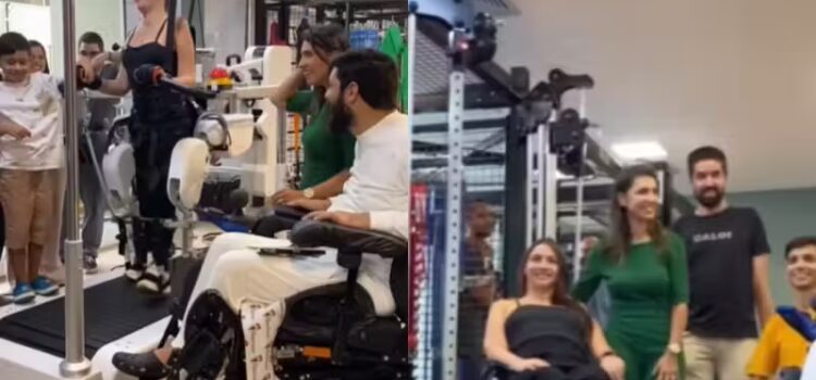 Tetraplégica, ginasta Laís Souza fica de pé e faz movimentos com exoesqueleto; “faz parte da minha luta”