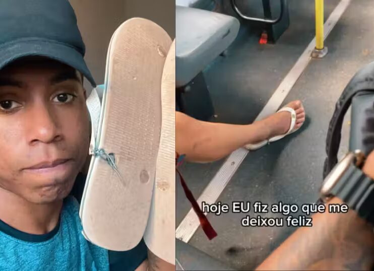 Jovem humilde tira chinelos do pé e dá a rapaz com havaiana quebrada; internautas ajudam