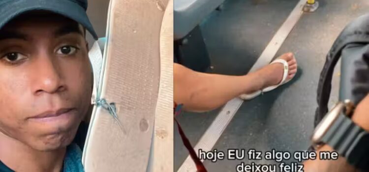 Jovem humilde tira chinelos do pé e dá a rapaz com havaiana quebrada; internautas ajudam