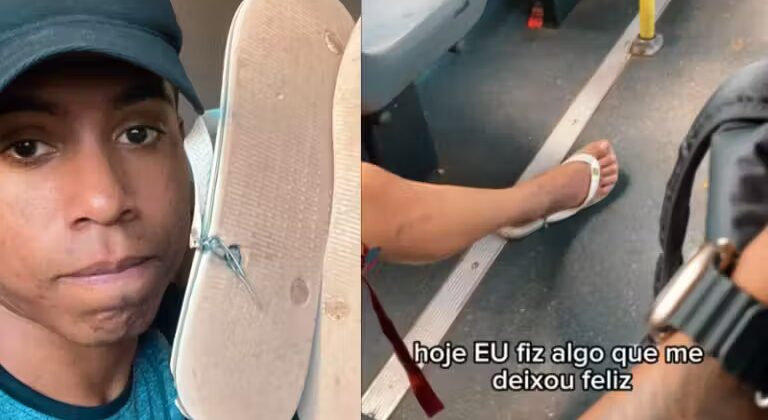 Jovem humilde tira chinelos do pé e dá a rapaz com havaiana quebrada; internautas ajudam